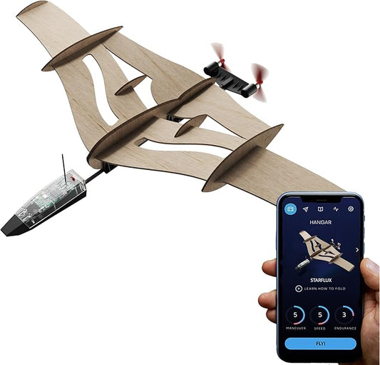 POWERUP New STARFLUX DIY Balsa Wood RC Airplane Kit – Build & Fly Smartphone Controlled Plane 4.0 | Made in USA, 2-in-1 Design, STEM Kit for Teens & Hobbyists