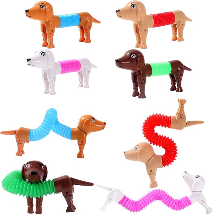 Dog pop Tubes fidgets, Travel Toys for Toddlers 3-5, Sensory Toys for Kids 5-7, fidgets for Kids, Animal pop Tubes, Easter Egg fillers,Easter Basket Stuffers(4 Pack Dog)