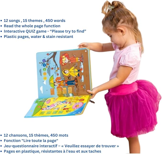 English and French ABC Learning for Children, Interactive Kids Book, Fun Educational Toy to Learn Letters and Words, Bilingual AudioBook for Toddlers (Ages 3+) Boys / Girls