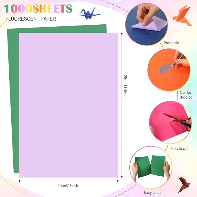 Sherr 1000 Sheets Construction Paper Bulk Colored Cardstock A4 9" x 12" Heavyweight Craft Printer Paper for Kids Bulk School Supplies Art(Bright Color)