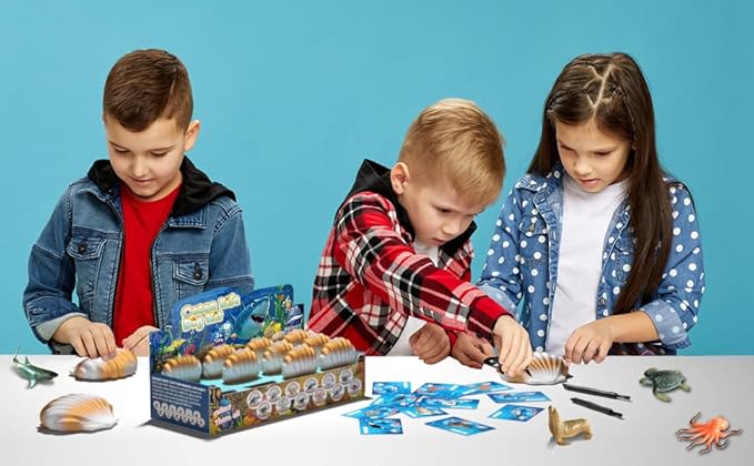EARTH'SCODE Ocean Animals Dig Kit, Seashell Excavation Dig Bricks, Science Educational Gift for Kids