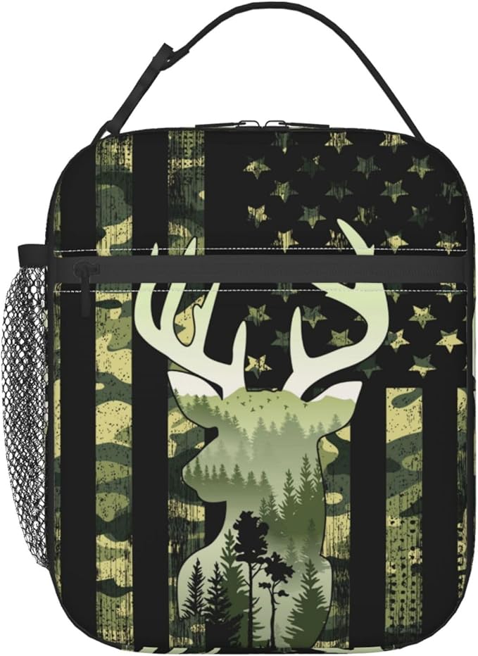 Camouflage Hunting Tactical Deer Camo Reusable Lunch Box Food Bag Insulated Lunch Bag for Teenage Boys Girls School Beach