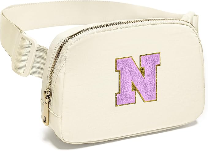 Gitus Gifts for 8 9 10 11 12 Year Old Girls Belt Bag Fanny Pack Crossbody Bags with Initial Letter Patch Cute Stuff Birthday Gifts for Teen Girls Women Personalized Trend Stuff (Ivory-N)