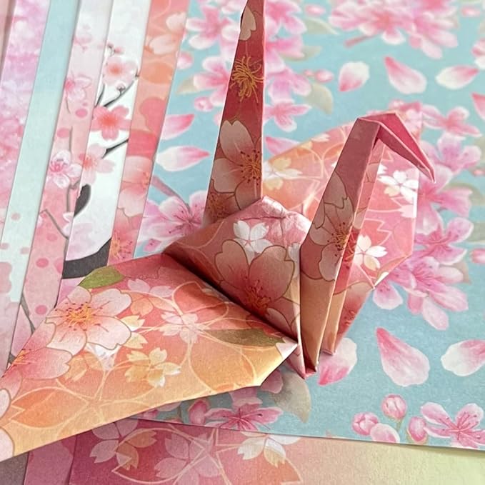 Origami 6x6 Paper Kit 50 Sheets 12 Vivid Colors Double Sided Printed Traditional Patterns Square for Arts Crafts Projects, Japanese Sakuras Flowers Chiyo