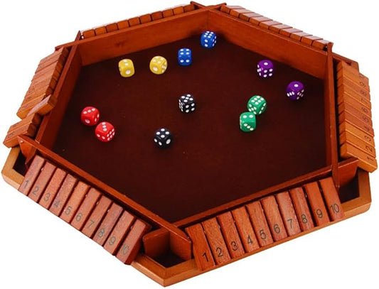 Shut The Box Game: 2-6 Player Wooden Board Math Game with 2-12 Dice | Educational Family Night Entertainment | Classic Pub Style | Funny Family Board Games (Walnut-6 Players)