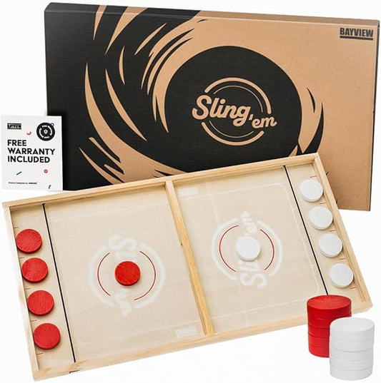 Fast Sling Puck Game - Slingshot Toy Games - Wooden Games for Family - Reliable Sling Puck Board Game - Fast-paced Fun for Family Night - Sling Puck Game by Bayview