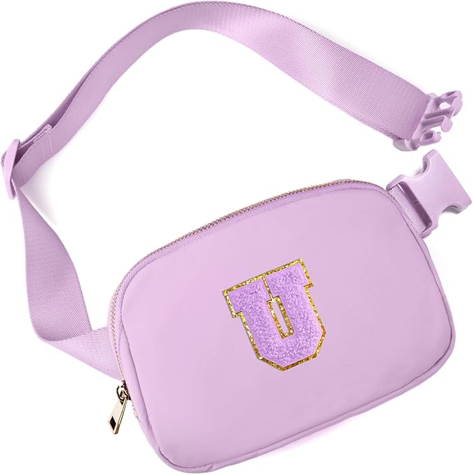 Gitus Gifts for 8 9 10 11 12 Year Old Girls Belt Bag Fanny Pack Crossbody Bags with Initial Letter Patch Cute Stuff Birthday Gifts for Teen Girls Women Personalized Trend Stuff (Lavender-U)