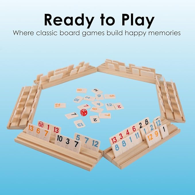 Rummy Cube Game 6 Players with Portable Travel Case, 162 Melamine Rummy Tiles & 6 Wooden Holders, Classic Family Strategy Board Game for Adults Kids