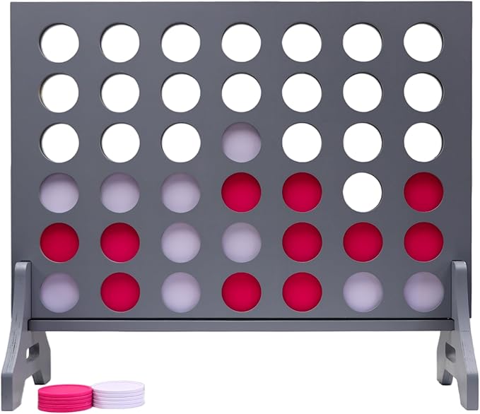 Tailgating Pros Premium Grey Giant Four in a Row with Carrying Case - Jumbo Oversized Outdoor Yard Game - Connect Multiple Pucks in a Row to Win - Many Puck Colors Available!