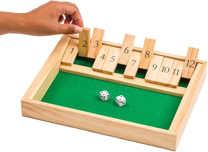 Regal Games Shut The Box - Fun Table Math Game with Wooden Board for Adults & Kids - 12 Spots Dice Game with 2+ Player Games - Ideal for Game Night, Travel - (Ages 8+)