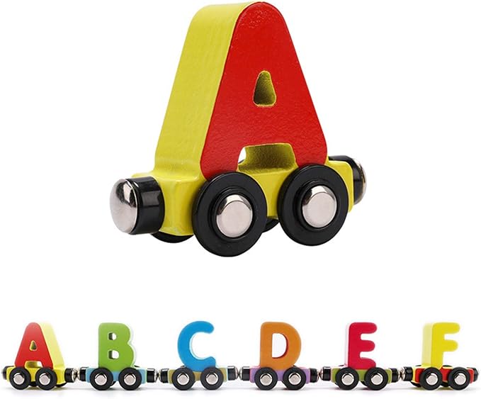 Wondertoys 27 PCS Wooden Alphabet Train Toy Wooden Magnetic Alphabet ABC Train Set