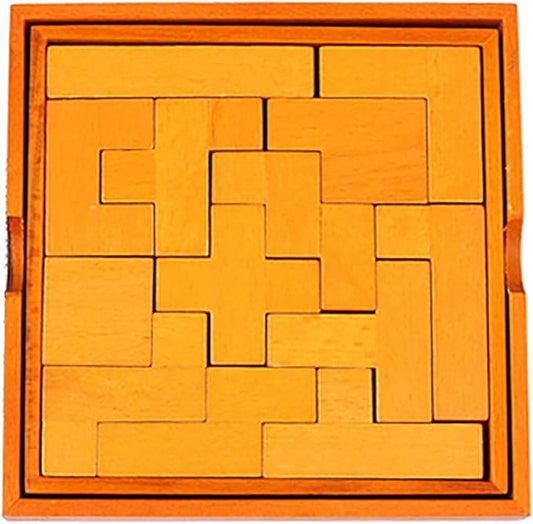 Wooden Puzzle Pattern Blocks Brain Teasers Game 3D Russian Building Toy Geometric Wood Tangram Shape Jigsaw Puzzles Montessori STEM Educational Toys Gift for Kids Adults (Yellow)