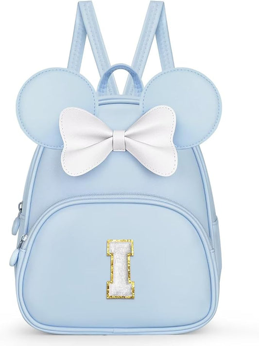 Backpack for Girls Kids Toddler, Bookbag for Teen Girl Kids Birthday Gifts, School Backpack for Girls with Cute Bow, Initial Blue I