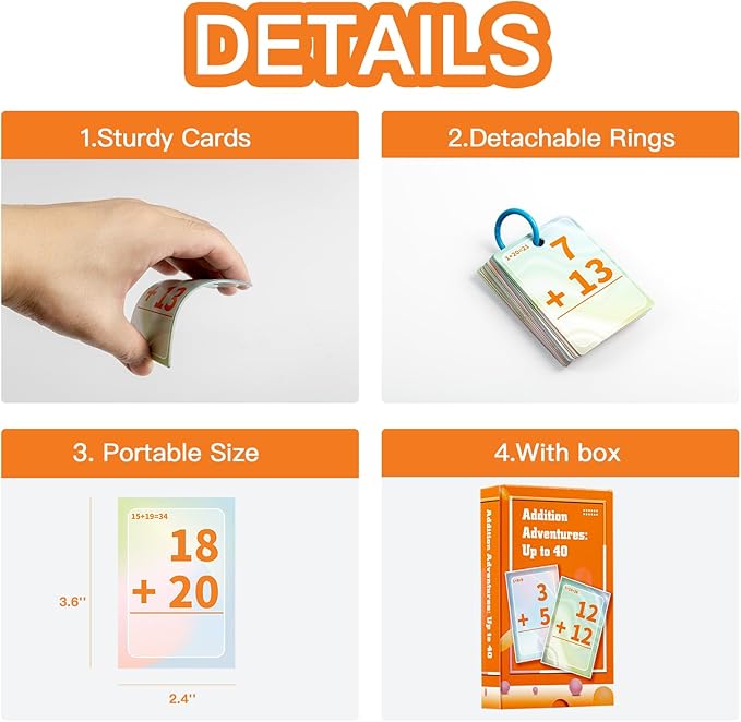 Addition and Subtraction Flash Cards, Math Facts Flashcards 1-20, Math Manipulatives Games for Kindergarten, 1st, 2nd, 3rd, 4th, 5th, 6th Grade Kids Ages 4-12