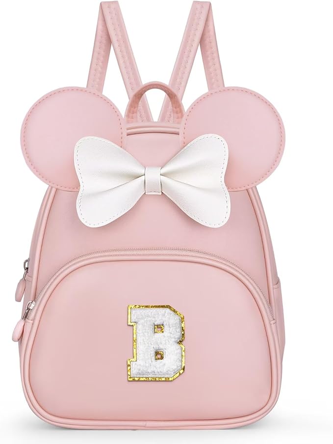 Backpack for Girls Kids Toddler, Bookbag for Teen Girl Kids Birthday Gifts, School Backpack for Girls with Cute Bow, Initial Pink B