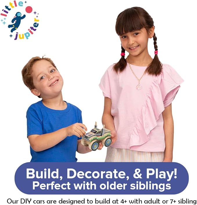 Little Jupiter DIY Wooden Kits w/Stickers - Kids Building Kit - Stem Toys for Ages 4-7 - Wood Crafts for Kids - Woodworking Kits (Monster Truck 2)