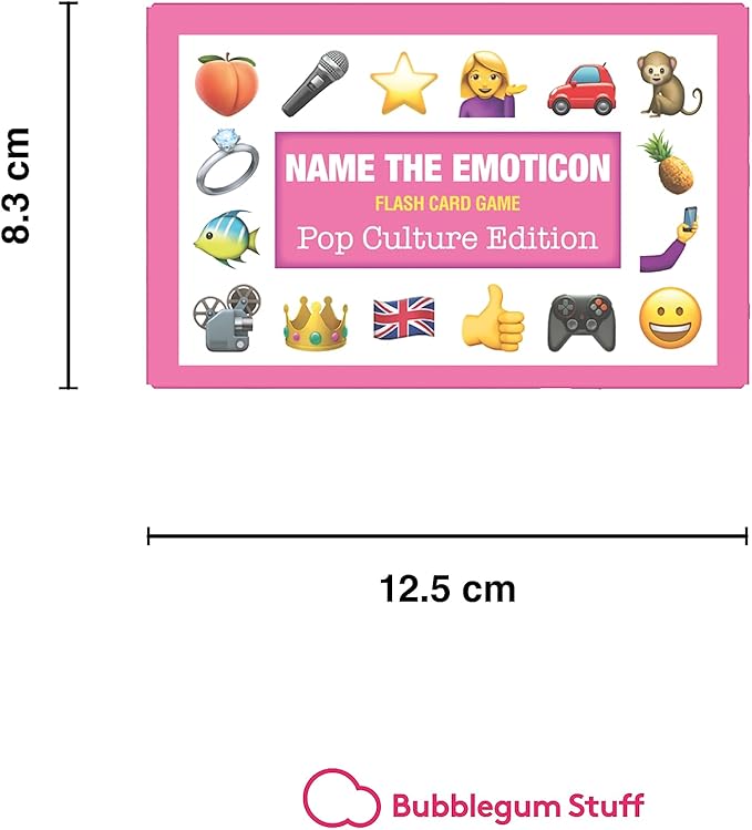 Bubblegum Stuff - Name The Emoticon Game - Pop Culture Edition - Emoji Flash Card Board Game - Suitable for Family, Kids, Teenagers & Adults. - Games Night Essential - Great Gift!