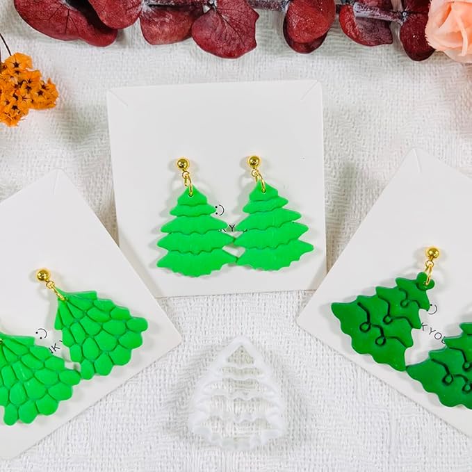 Xaekicr Christmas Tree Polymer Clay Cutters – 3 Style Clay Cutters for Holiday Earrings, Christmas Clay Tools for Polymer Clay Jewelry and Crafts
