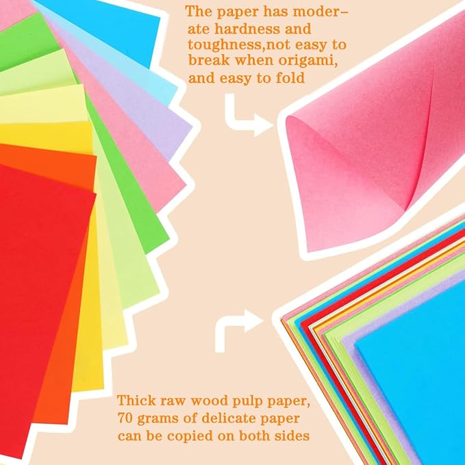 Vibrant Color A4 Origami Paper - 100 Sheets, 10 Assorted Colors - Acid-Free, Printer-Friendly Craft Paper for Kids Art, DIY Projects & Scrapbooking