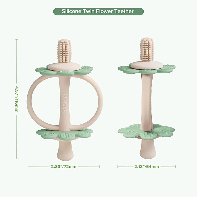 haakaa Silicone Baby Teething Toys,Nipple-Shaped End for Gum Massage,360Β° Baby Toothbrush Head for Self-Brushing Training,Easy to Grip-Pea Green