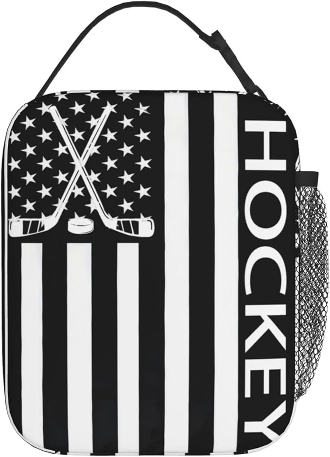 Hockey Flag Lunch Bag for Women Men Adults, Insulated Lunch Box for Work, Sports, Travel, Picnic,Hiking, Fishing, Ice Hockey Theme Lunchbox Gifts