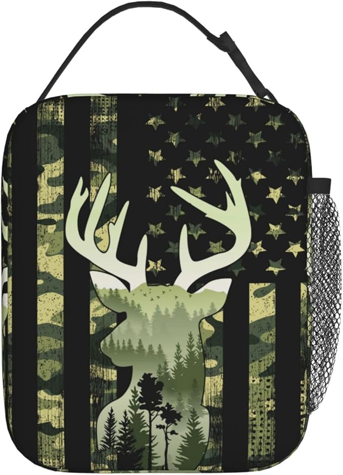 Camouflage Hunting Tactical Deer Camo Reusable Lunch Box Food Bag Insulated Lunch Bag for Teenage Boys Girls School Beach