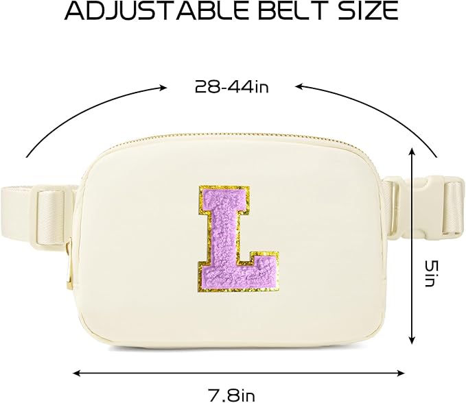 Gitus Gifts for 8 9 10 11 12 Year Old Girls Belt Bag Fanny Pack Crossbody Bags with Initial Letter Patch Cute Stuff Birthday Gifts for Teen Girls Women Personalized Trend Stuff (Ivory-L)