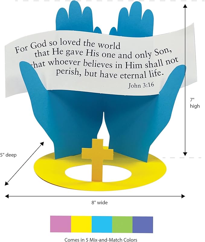 FreshCut Crafts John 3:16 Punch-Out 3-D Paper Kit, 12 Colorful Tabletop Displays Bible Craft for Kids Ages 5 & Up, Perfect for Sunday School, Church Activities, Homeschooling, Classroom Decor