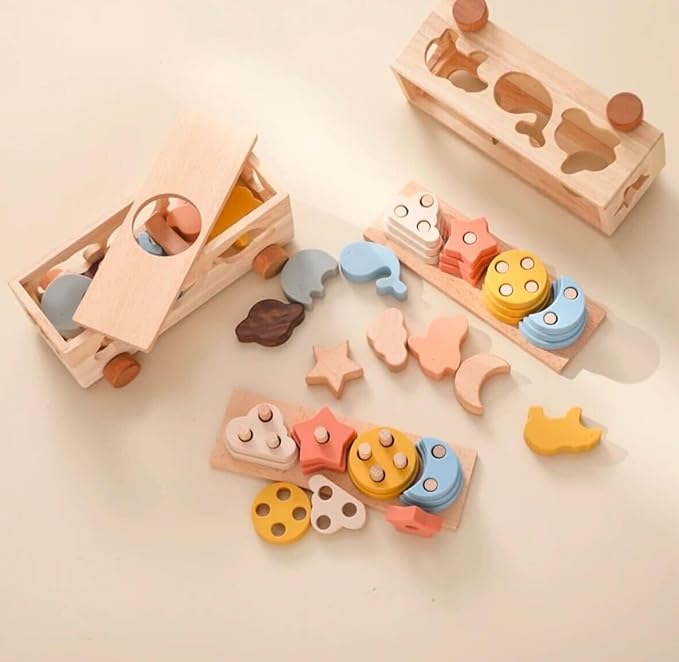 Wooden Toy Activity Center,Shape Sorter, Puzzles, Colorful Blocks, Educational Playset for Toddlers 2+