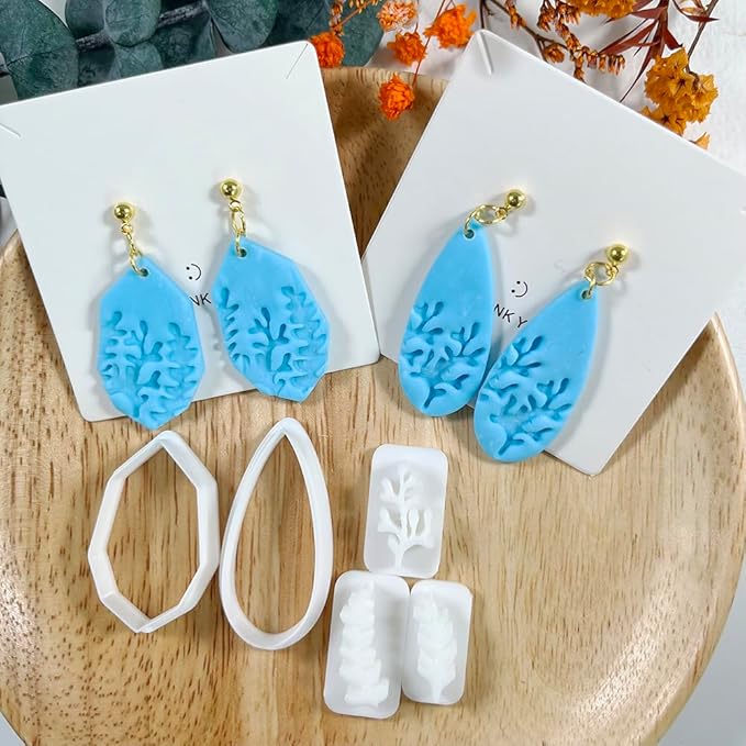 5pcs Leaf Texture Polymer Clay Cutters – Clay Cutters for Earrings, Geometric Teardrop Shape Clay Tools, Clay Molds for Polymer Clay Jewelry DIY