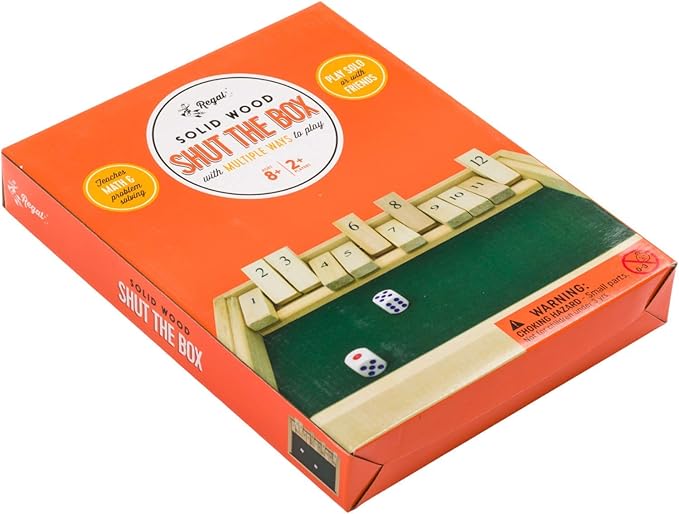 Regal Games Shut The Box - Fun Table Math Game with Wooden Board for Adults & Kids - 12 Spots Dice Game with 2+ Player Games - Ideal for Game Night, Travel - (Ages 8+)