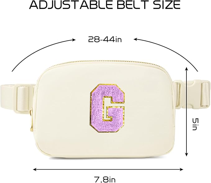 Gitus Gifts for 8 9 10 11 12 Year Old Girls Belt Bag Fanny Pack Crossbody Bags with Initial Letter Patch Cute Stuff Birthday Gifts for Teen Girls Women Personalized Trend Stuff (Ivory-G)