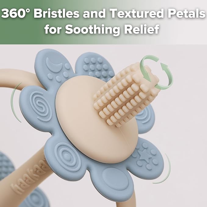 haakaa Silicone Baby Teether Toys,Nipple-Shaped End for Gum Massage,360Β° Baby Toothbrush Head for Self-Brushing Training,Easy to Grip - Sky Blue