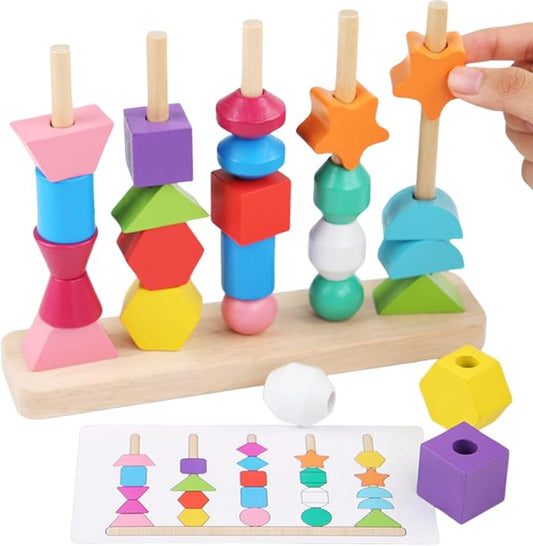 Wooden Sorting & Stacking Toys, Montessori Toys for 3 4 5 Years Old Toddlers, Color Recognition Stacker Shape Sorter Puzzles, Gift for Baby Boys Girls…