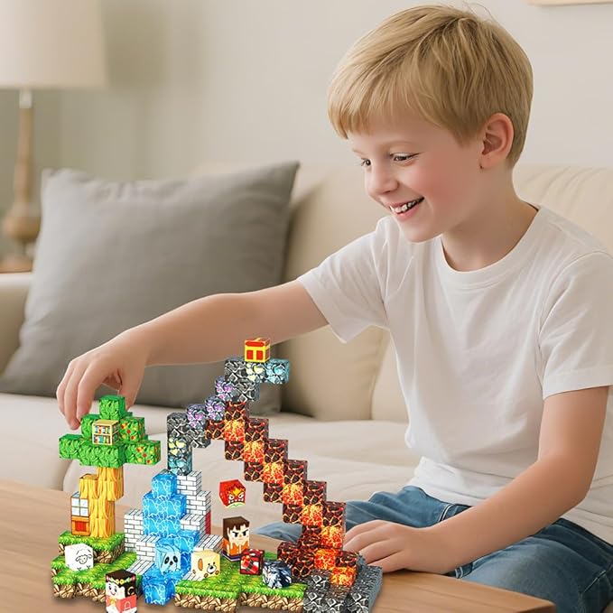 200pcs Magnetic Blocks, Magnetic Building Blocks Set, Kids Sensory Toy for Toddlers STEM Learning, Stacking Magnets for Kids,0.8" Large Size