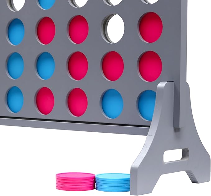 Tailgating Pros Premium Grey Giant Four in a Row with Carrying Case - Jumbo Oversized Outdoor Yard Game - Connect Multiple Pucks in a Row to Win - Many Puck Colors Available!