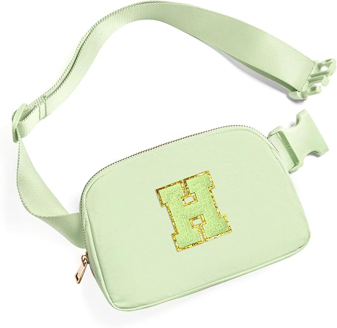 Gitus Gifts for 8 9 10 11 12 Year Old Girls Belt Bag Fanny Pack Crossbody Bags with Initial Letter Patch Cute Stuff Birthday Gifts for Teen Girls Women Personalized Trend Stuff (Light Green-H)