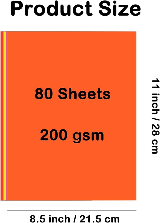 80 Sheets Colored Cardstock Paper 20 Assorted Colors, 8.5” x 11” Colorful Card Stock Printer Paper 200 GSM A4 Cardstock Colored Paper for Card Making, Kids Craft, Scrapbooking, Party Decor.