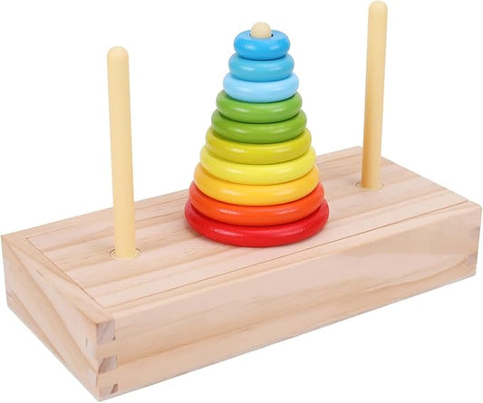 Tower of Hanoi,Wooden Towers of 10 Rings Puzzle with Storage Box Logic Puzzle Brain Teaser Intellectual,STEM Logical Game Travel Toy Family Game Column Blocks Kids 5+ Years Gift