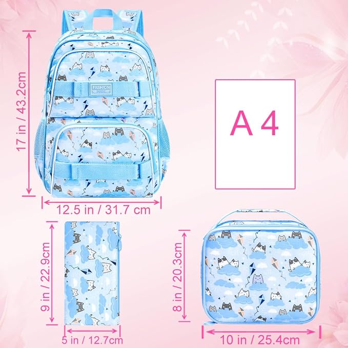 UFNDC Backpack for Girls, 17.5" Water Resistant Cat Galaxy Tie-Dye School Backpacks, Teens Bookbag for Women College Middle