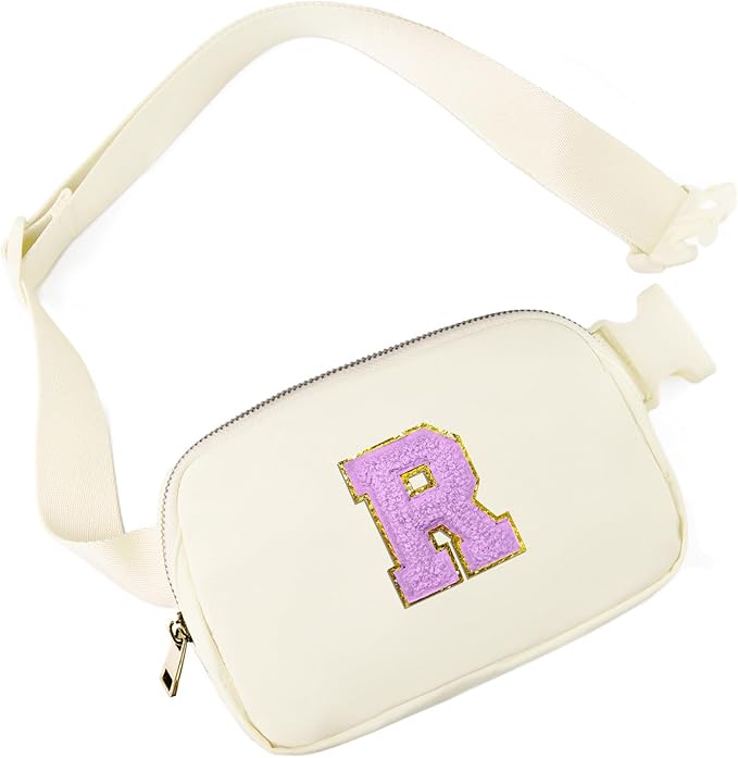 Gitus Gifts for 8 9 10 11 12 Year Old Girls Belt Bag Fanny Pack Crossbody Bags with Initial Letter Patch Cute Stuff Birthday Gifts for Teen Girls Women Personalized Trend Stuff (Ivory-R)