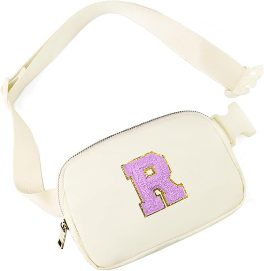 Gitus Gifts for 8 9 10 11 12 Year Old Girls Belt Bag Fanny Pack Crossbody Bags with Initial Letter Patch Cute Stuff Birthday Gifts for Teen Girls Women Personalized Trend Stuff (Ivory-R)
