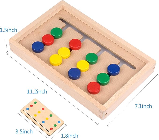 Montessori Learning Toys Slide Puzzle Color and Shape Matching Logic Puzzles for Kids, Preschool Educational Wooden Brain teasers Toy for Child Kids Age 3 4 5 6 7