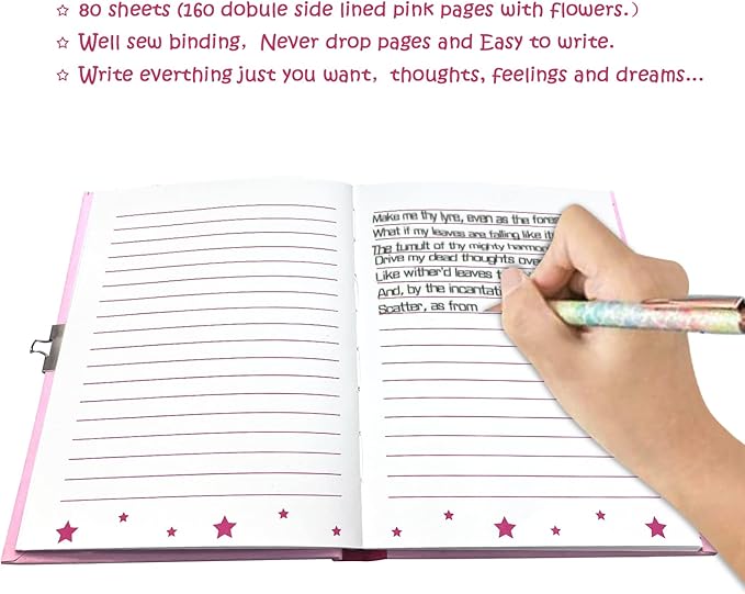 GINMLYDA Girls Diary with Lock for Kids, Alpaca Diaries 7.1x5.3 Inches 160 Pages Girl Journal Secret Cute Notebook with Lock and Key for Little Kid Writing Drawing Gift for Pre school Age 6,8,12