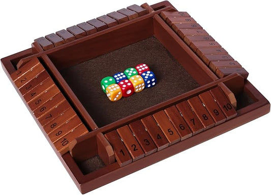 Nicecho Shut The Box Dice Game,2-4 Player Family Wooden Board Table Math Games for Adults and Kids, 8 Dices Classics Games for Classroom,Home,Party or Pub - Brown