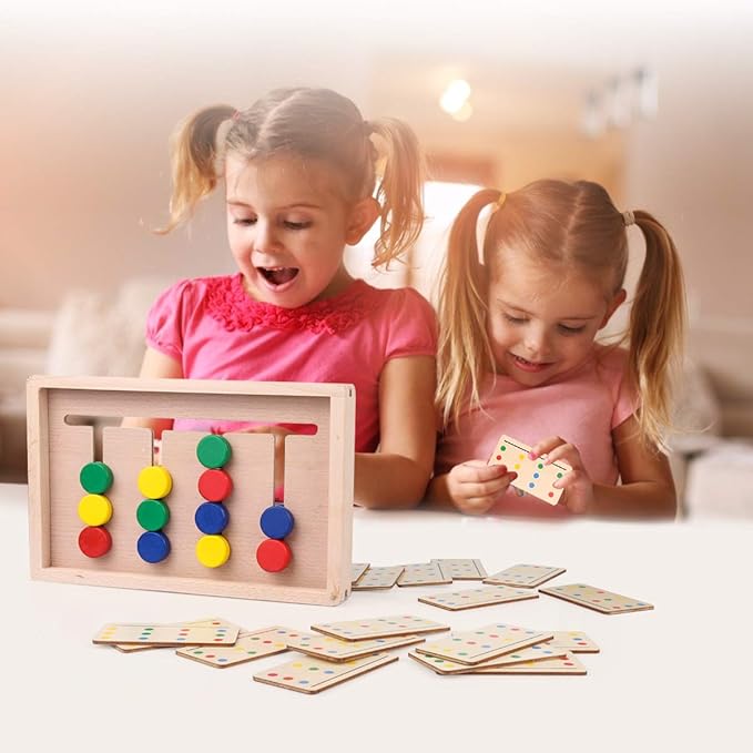 Montessori Learning Toys Slide Puzzle Color and Shape Matching Logic Puzzles for Kids, Preschool Educational Wooden Brain teasers Toy for Child Kids Age 3 4 5 6 7
