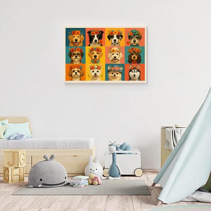 100-Piece Cute Dog Puzzle for Kids Ages 4-6 6-8 8-10, Adorable Cartoon Puppies with Flower Crowns, Hats & Glasses โ Educational Jigsaw Puzzle Toys for Girls & Boys Gift