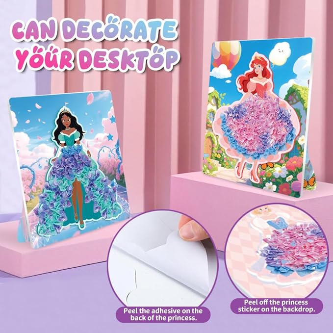 BLXIN Poke-Art Princess Craft Kit, Girls DIY Paper Art Set with Castle & Rainbow Designs, Pretty Princess Game,Creative Educational Activity,Crafts Gifts for Girls Ages 3-8, DIY Activity