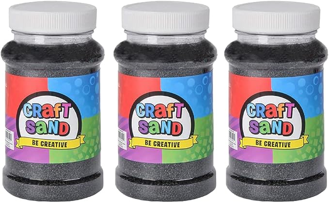 The Dreidel Company Craft Sand Art for Kids, Sand Play DIY Drawing, Messy Play, Sensory, Sand Decorations, 22 Oz, Red (3-Pack) (Black, 3-Pack)