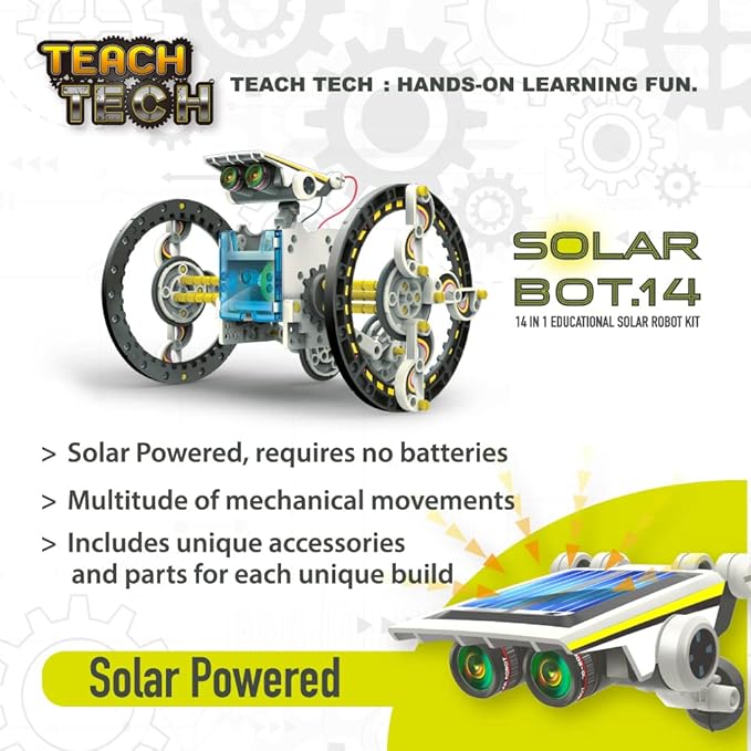 Teach Tech SolarBot.14, Transforming Solar Robot Kit, STEM Learning Toys for Kids 10+